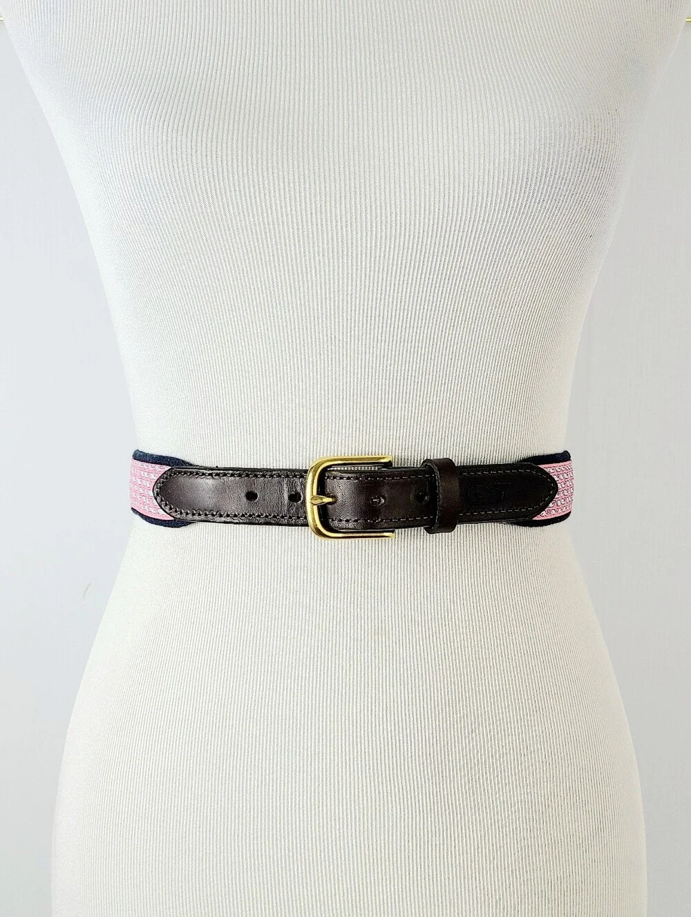 Vineyard Vines By Shepard & Ian Pink Whale Print Leather Trim Belt